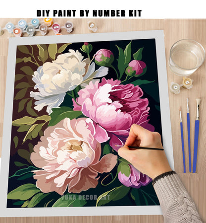 Paint by Numbers Adult Pink Peonies Flower Painting Easy Beginner Paint Kit Anniversary Gift For Mom Personalised Floral Art Home Decor