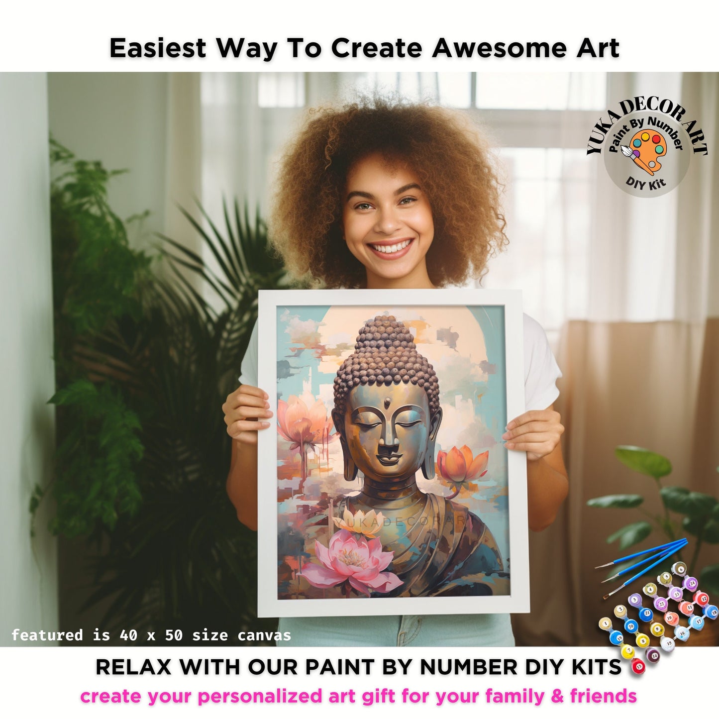 PAINT by NUMBERS Kit For Adults Buddha Pink Lotus Flower DIY Vibrant Acrylic Paint Kit Zen Meditation Zen Studio Wall Art Gift Housewarming