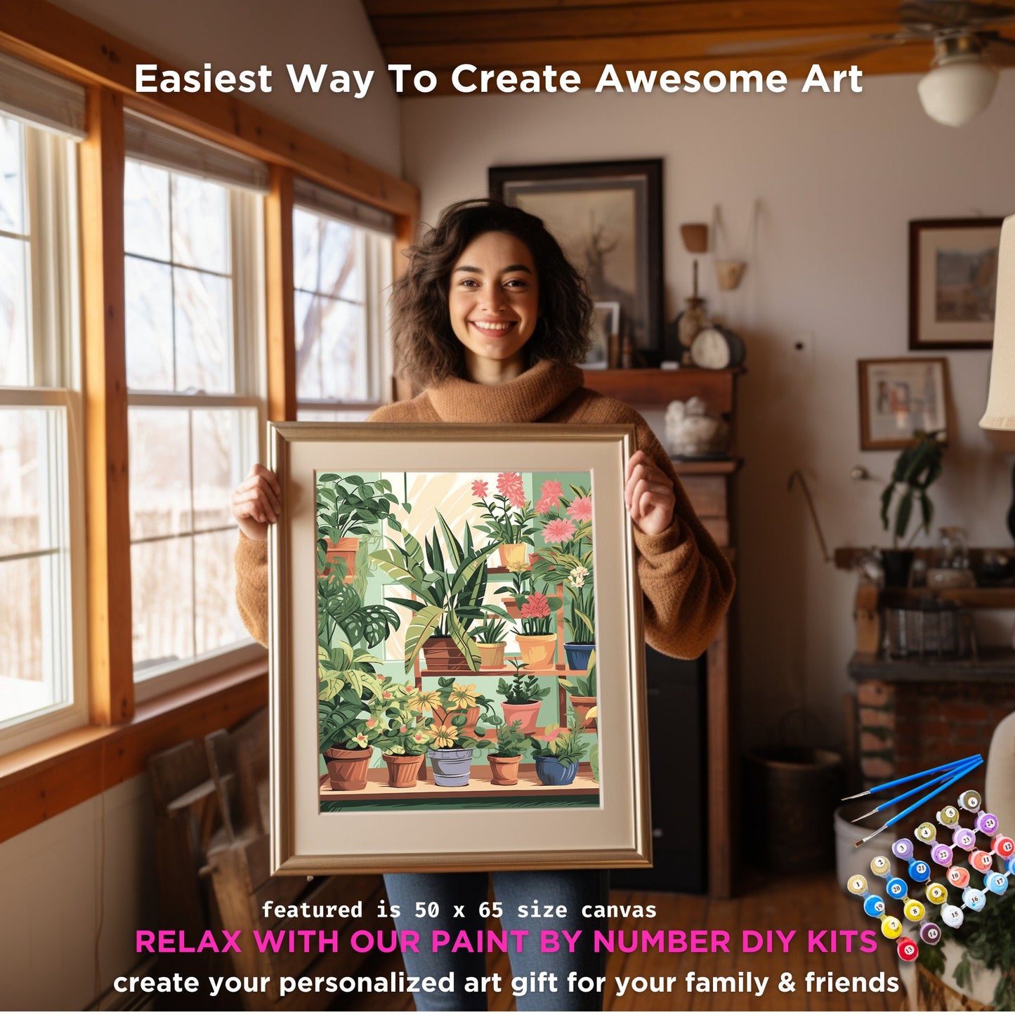 PAINT by NUMBER Kit For Adults Plants Minimalist Boho DIY Painting Easy Beginners Paint Kit Plant Lover Gift Farmhouse Decor Housewarming