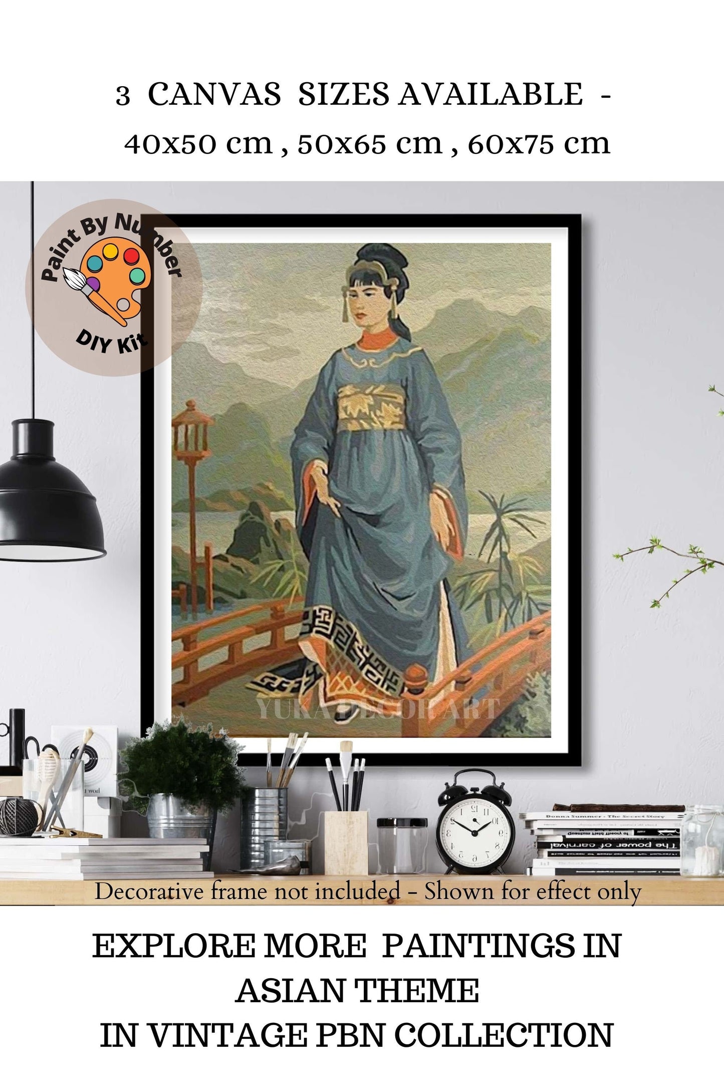 Oriental Woman PAINT by NUMBER Kit Adult , Vintage Style Painting, Japanese Garden Landscape , Easy DIY Beginners  Painting Kit , Mom Gift