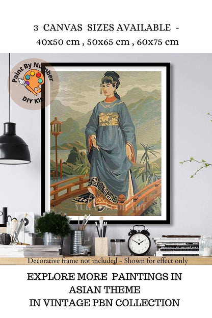 Oriental Woman PAINT by NUMBER Kit Adult , Vintage Style Painting, Japanese Garden Landscape , Easy DIY Beginners  Painting Kit , Mom Gift