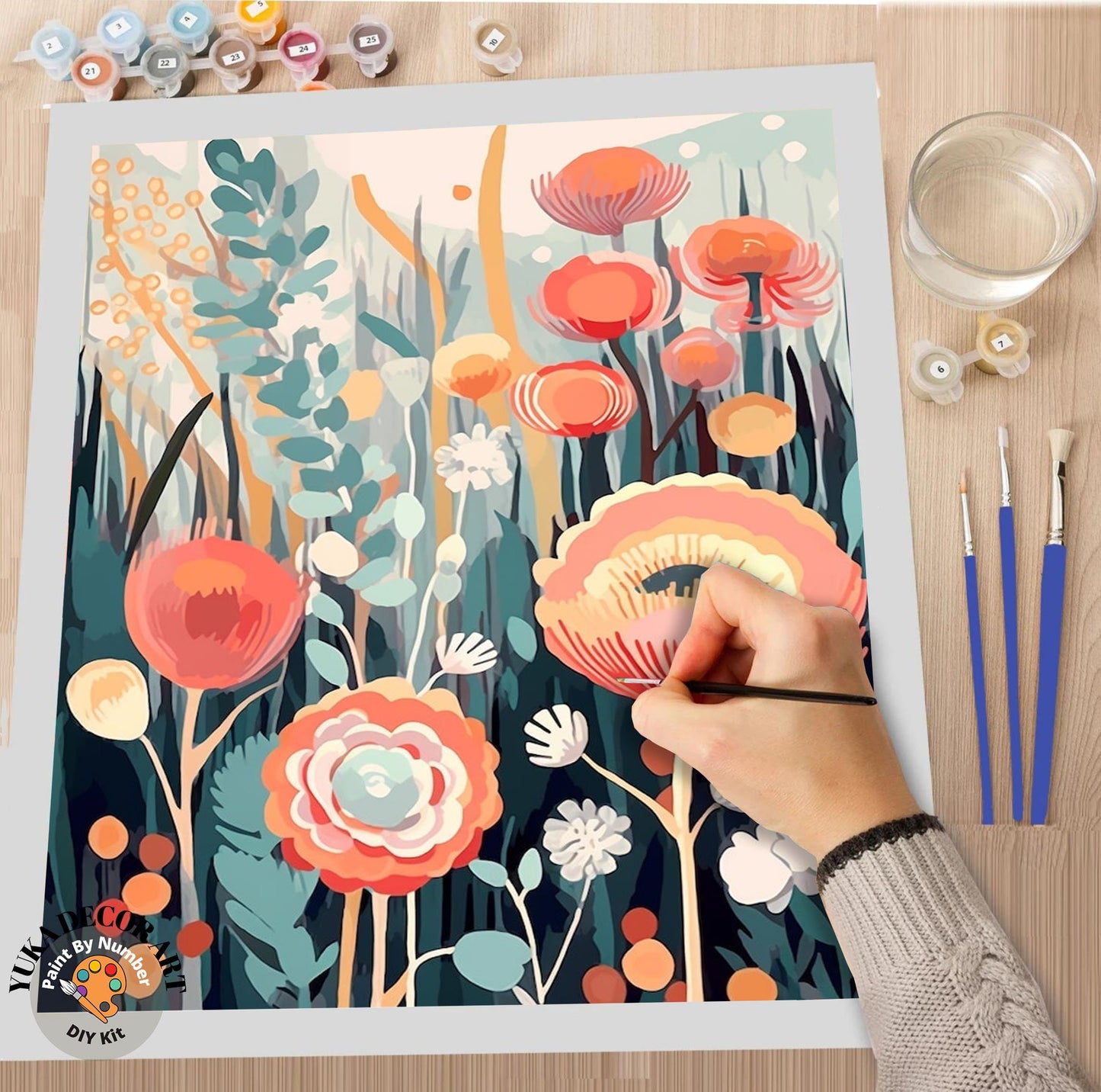 Boho Flower PAINT by NUMBER Kit for Adults Spring Flowers Painting Easy Beginners Acrylic Paint DIY Kit Wall Art Decor Gift