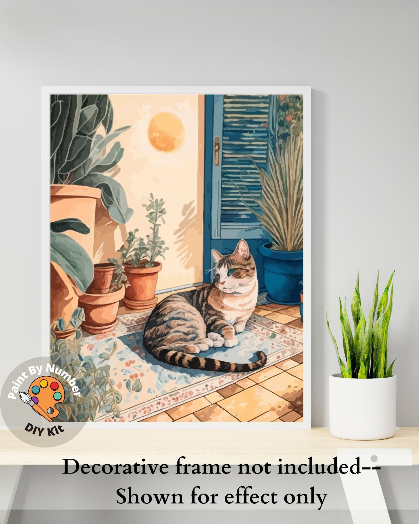 Modern PAINT by NUMBER Adult Kit , Cat on Carpet , Foliage Plants Blue Door ,DIy poster, DIY Beginners Acrylic Paint Kit ,Wall Decor Gift