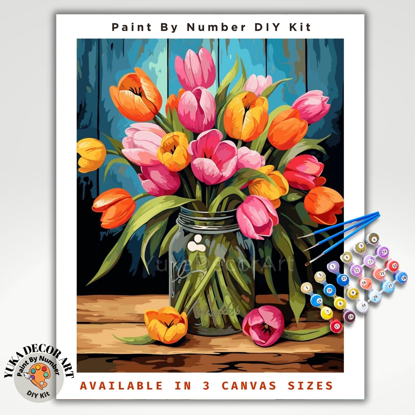 Tulips PAINT by NUMBERS Kit for Adults Vase Of Flowers Still Life DIY Painting Easy Beginners Hobby Kit Wall Art Mom Gift