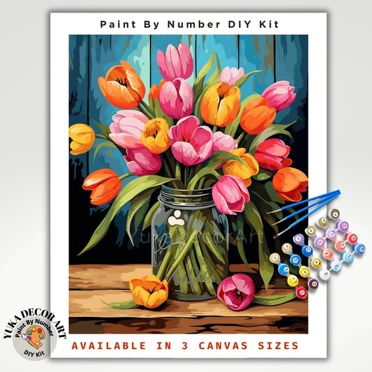 Tulips PAINT by NUMBERS Kit for Adults Vase Of Flowers Still Life DIY Painting Easy Beginners Hobby Kit Wall Art Mom Gift