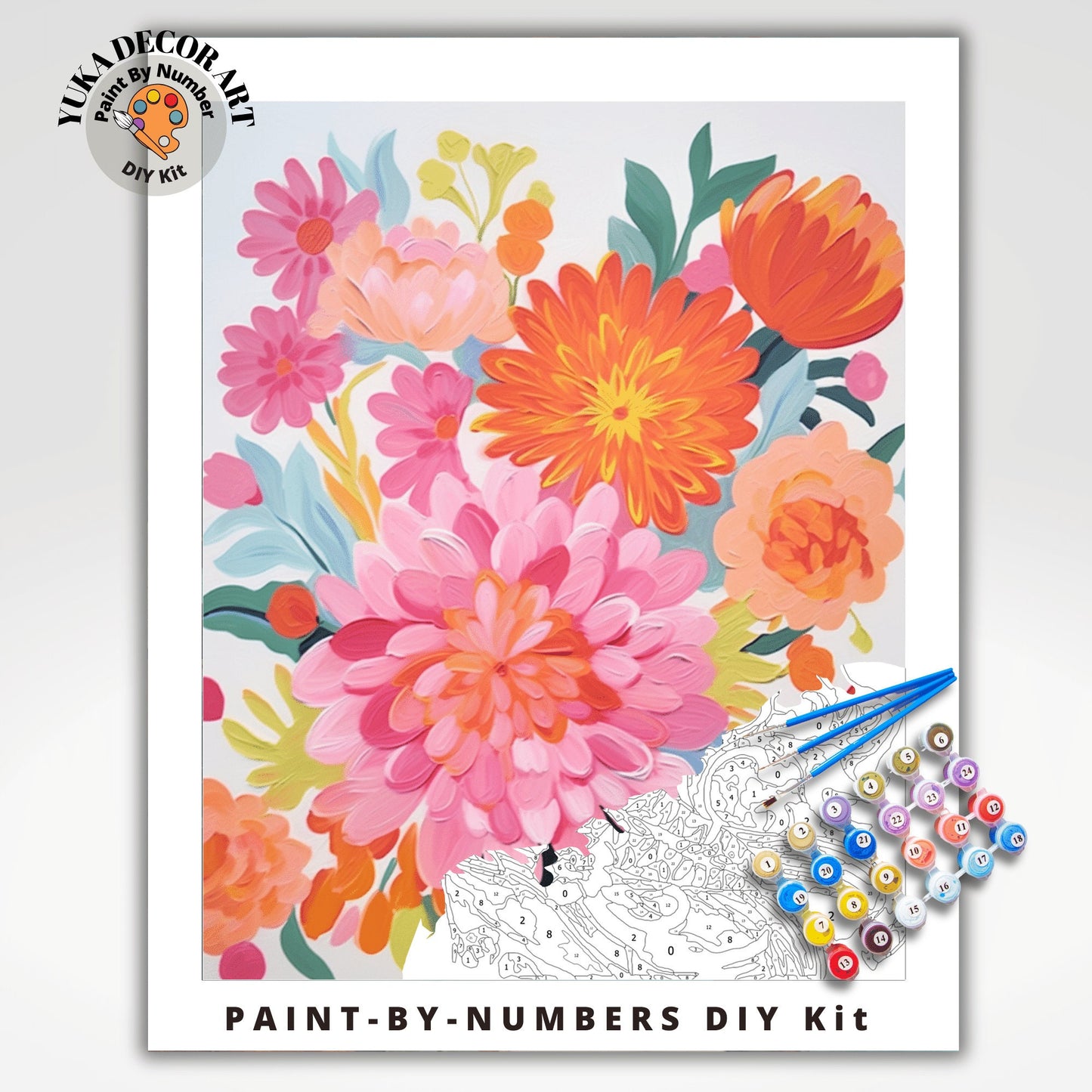 Floral Garden PAINT by NUMBERS Kit Adult Pastel Pink Flowers Easy Beginner Modern Art DIY Paint Kit Hobby Home Decor Gift For Mom Girlfriend