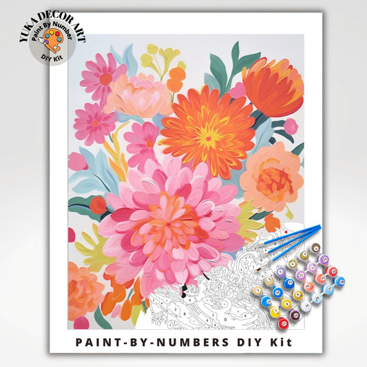 Floral Garden PAINT by NUMBERS Kit Adult Pastel Pink Flowers Easy Beginner Modern Art DIY Paint Kit Hobby Home Decor Gift For Mom Girlfriend