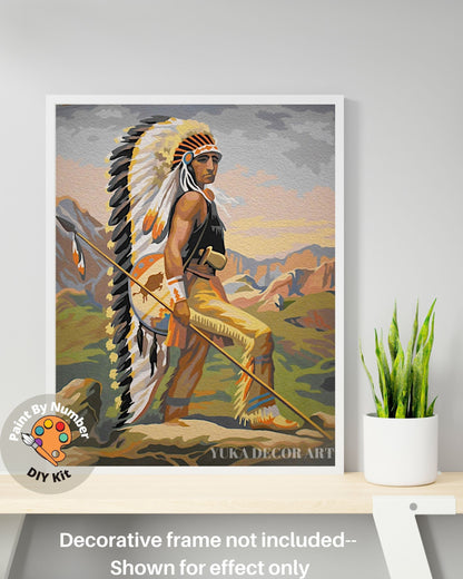 Native American PAINT by NUMBER  Kit for Adult , Vintage Style Indian Tribe Painting , Easy Acrylic Paint Kit, Wall Art Gift