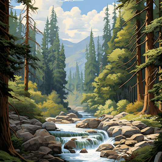 Vintage Style PAINT by NUMBER Kit Adult Stream River Landscape Mountain National Park Easy Beginner Acrylic Painting DIY Kit Home Decor Gift