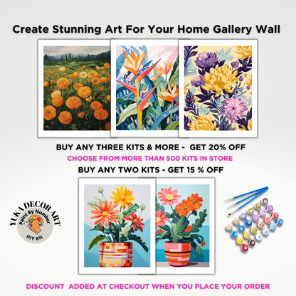 PAINT by NUMBER Kit  Adult Landscape Valley Orange Yellow Poppy Flowers Colourful Art Easy Beginner Acrylic Painting DIY Kit Mom Dad Gift