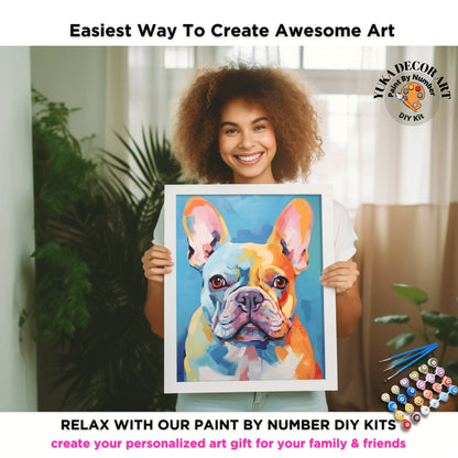 Colorful Pug PAINT by NUMBER Kit Adult , Dog Pop Art , Easy Beginner Acrylic Painting DIY Kit , Diy Gift For Dad Grandpa