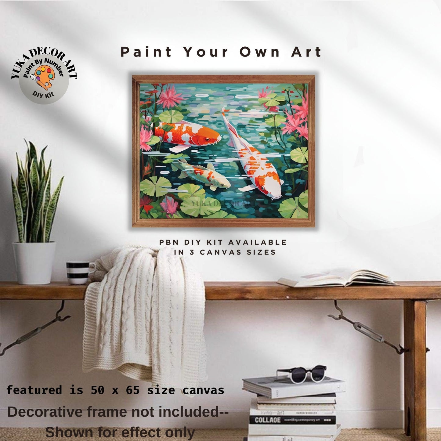 Koifish PAINT by NUMBER Kit Adult Asian Tropical Plants Fish Pond Minimalist Art Easy Beginner Oil Painting DIY Kit Gift For Girlfriend Mom