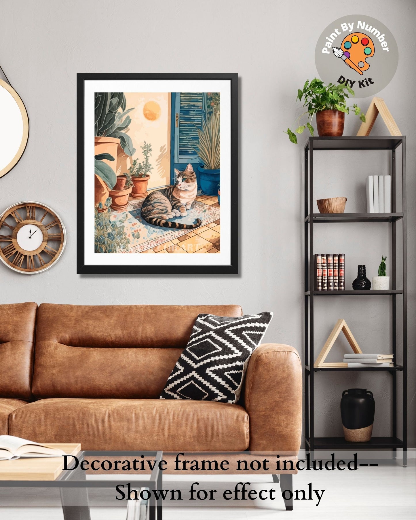 Modern PAINT by NUMBER Adult Kit , Cat on Carpet , Foliage Plants Blue Door ,DIy poster, DIY Beginners Acrylic Paint Kit ,Wall Decor Gift