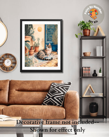 Modern PAINT by NUMBER Adult Kit , Cat on Carpet , Foliage Plants Blue Door ,DIy poster, DIY Beginners Acrylic Paint Kit ,Wall Decor Gift