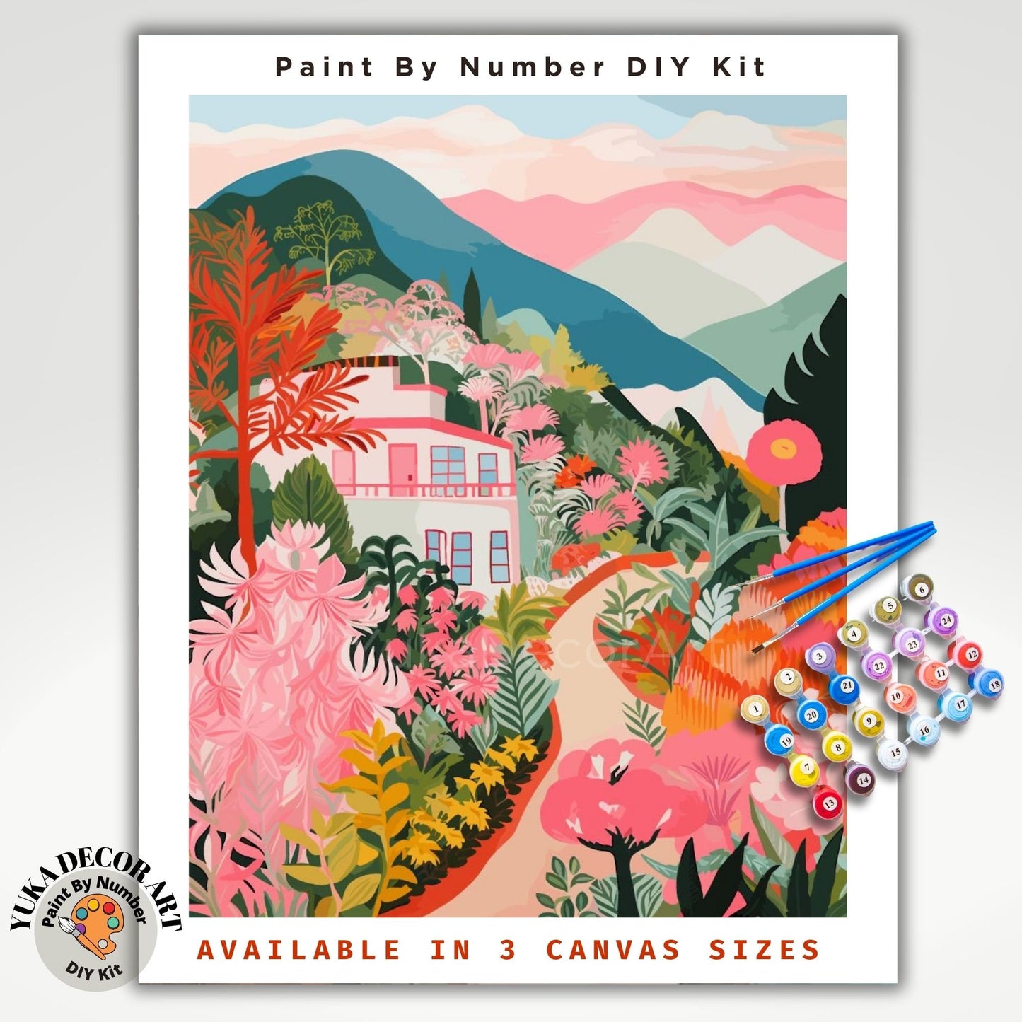 Mountain PAINT by NUMBERS Kit Adult Flowers Landscape Minimalist Canvas Art DIY Painting Beginners Hobby Apartment Decor Teenager Girl Gift