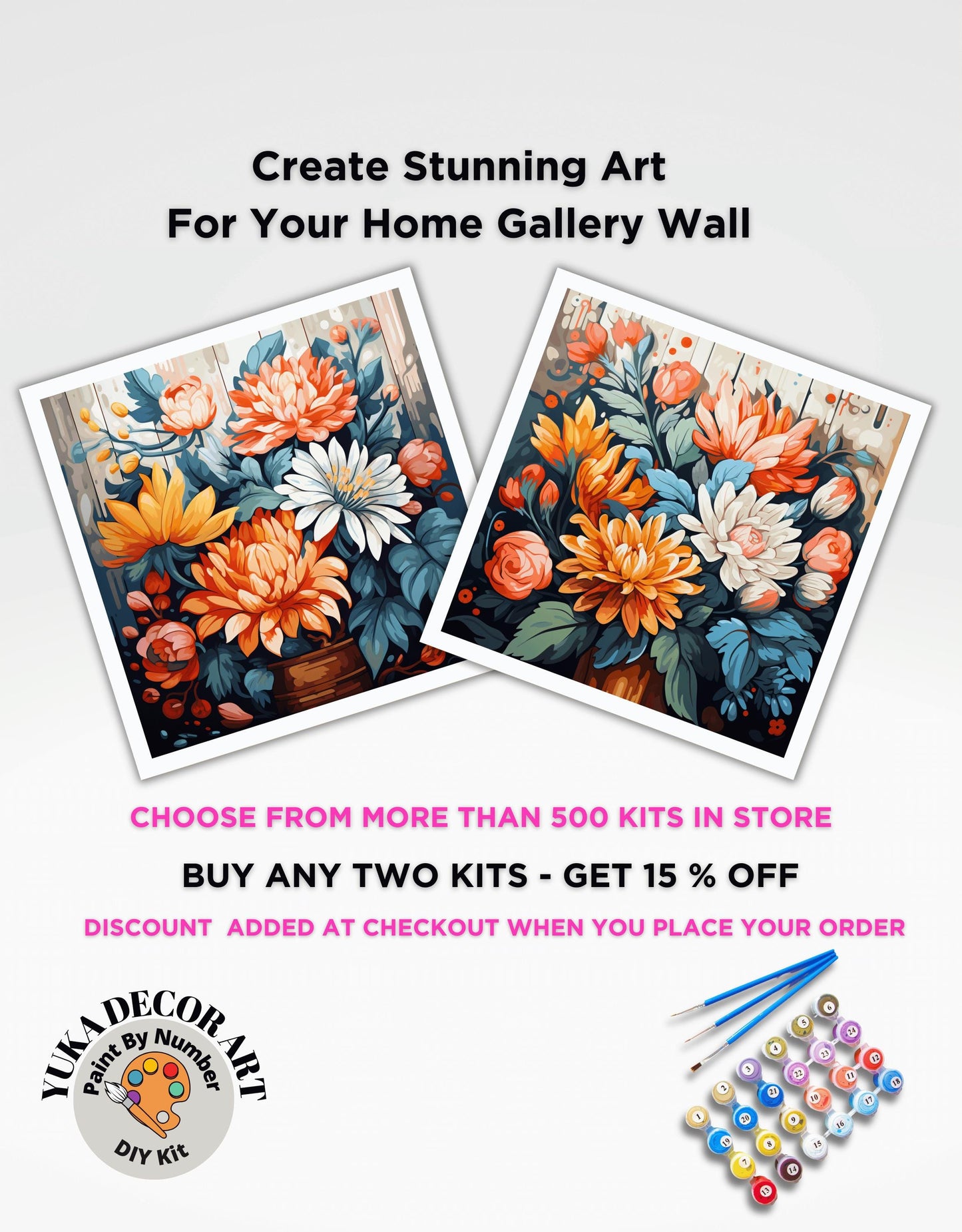 Flowers PAINT by NUMBER Kit Adult, Kitchen Wall Art , Floral Art Kit ,Easy Beginner Acrylic Diy Painting | Bday Gift for Wife Girlfriend Mom