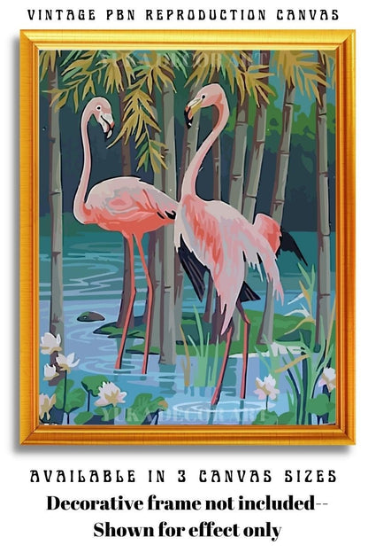 1960's Style Pink Flamingo Vintage PAINT by NUMBER Kit Adult , DIY Paint Kit Birds In Lake  , Easy Beginner Acrylic Painting,Hobby Gift