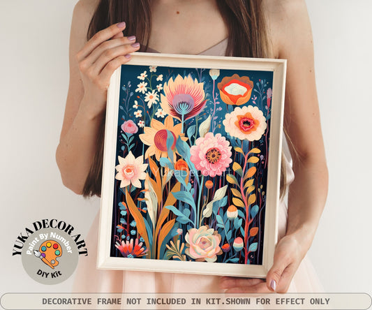 WildFlowers PAINT by NUMBER Kit for Adults Spring Flowers Painting Easy Beginners Acrylic Paint DIY Wall Art Birthday Gift Girlfriend Mom