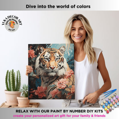 Wild Animal Tiger PAINT by NUMBERS DIY Kit Adult Tropical Jungle Wall Art Easy Beginner Oil Painting Study Room Decor Custom Gift Granddad
