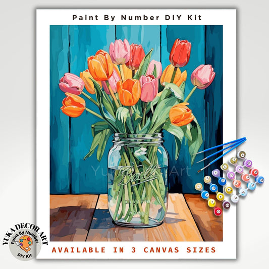 Pink Tulips PAINT by NUMBERS Kit for Adults Vase Of Flowers Still Life DIY Painting Easy Hobby Wall Art Mom Grandma Gift