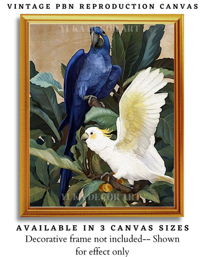 Vintage Style  PAINT by NUMBER Premium DIY Paint Kit Adult ,White Cockatoo Birds In Tropical Garden  , Easy Beginner Painting Gift