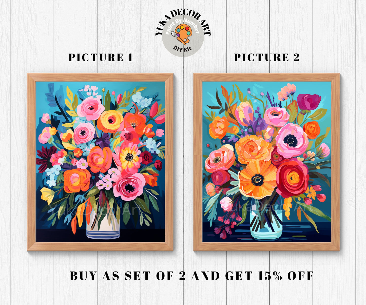 Springflowers PAINT by NUMBER Kit Adults | Set Of 2 | WildFlowers In Vase DIY Painting Easy Beginners Hobby Kit Wall Art Birthday Gift  Mom