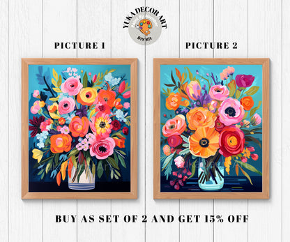 Springflowers PAINT by NUMBER Kit Adults | Set Of 2 | WildFlowers In Vase DIY Painting Easy Beginners Hobby Kit Wall Art Birthday Gift  Mom