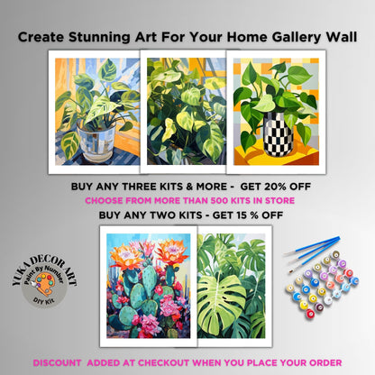 Indoor Plant PAINT by NUMBERS Kit for Adults Minimalistic Chic DIY Painting Easy Beginners Hobby Painting Kit Wall Art Gift Mum Plant Lover