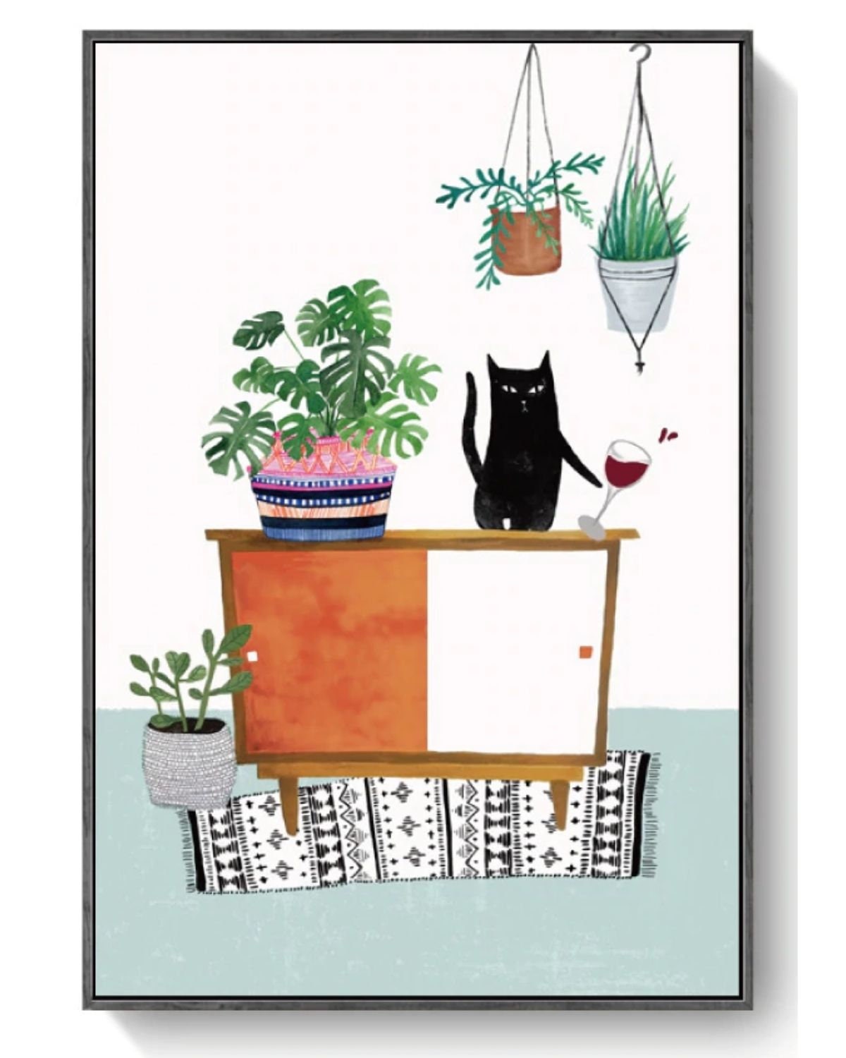 PAINT by NUMBER Kit Adult ,Black Cat With Floor Lamp and Plants , Easy DIY Beginners Acrylic Painting Kit , Wall Art  Gift