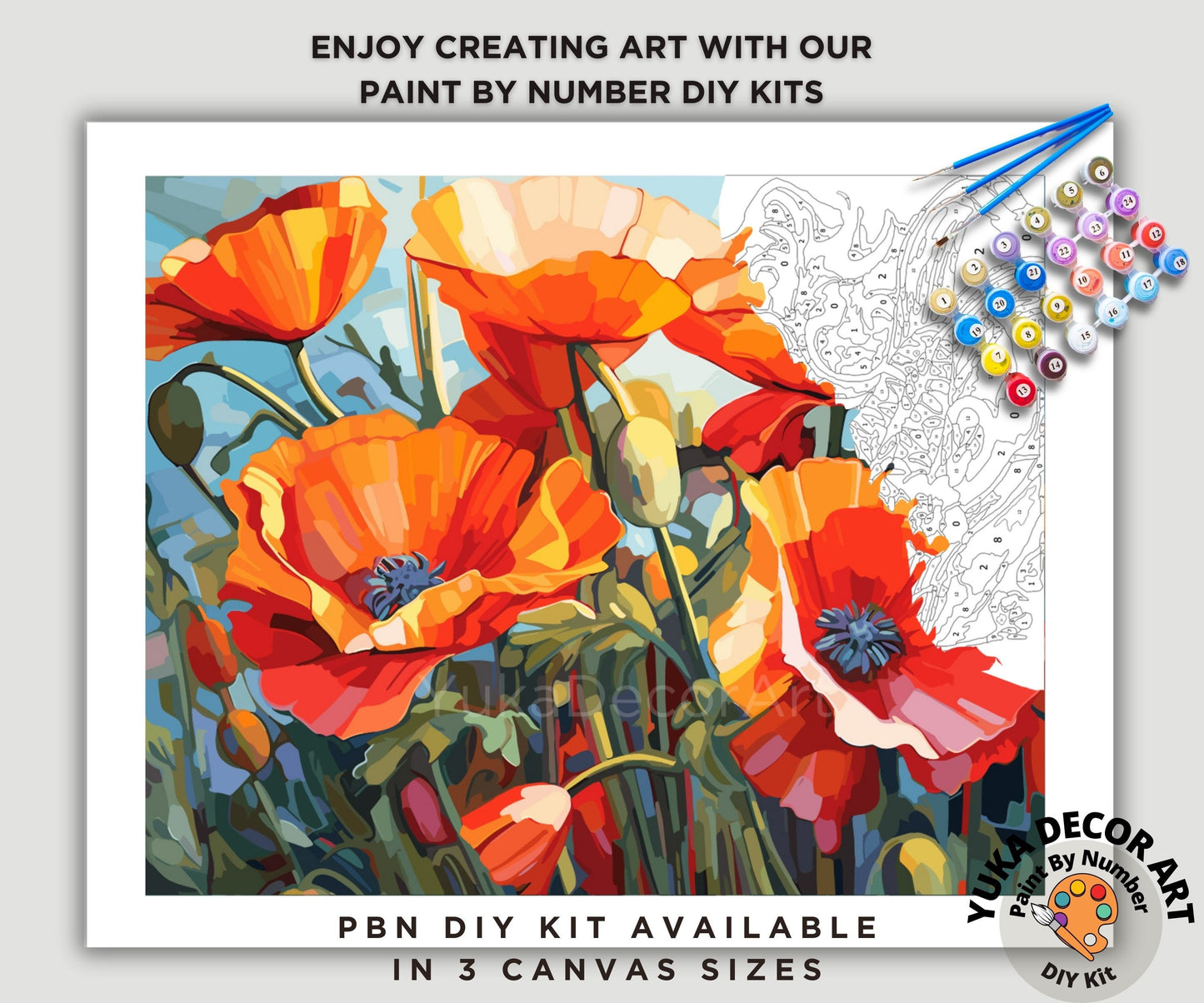 Poppy Flowers PAINT by NUMBER Kit Adults Valley Landscape DIY Painting Easy Beginners Hobby Wall Decor Housewarming Gift for Girlfriend Mom