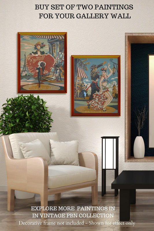 Vintage Paint By Number Set of 2, Flamenco  Dancer Couple, Gift for Mom Grandmom, Vintage Wall Art