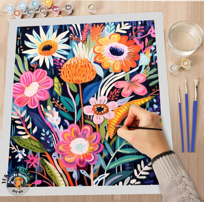 WildFlowers PAINT by NUMBER Kit for Adults Spring Flowers Painting Easy Beginners Acrylic Paint DIY Kit Wall Art Decor Gift