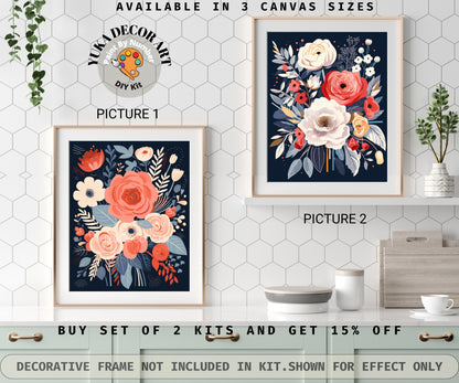 Whimsical flowers PAINT by NUMBER Kit Adults | Set Of 2 | Modern Flowers DIY Painting Easy Beginners Hobby Kit Wall Art Decor Birthday Gift