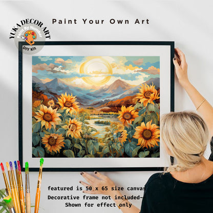 Sunflowers Adult PAINT by NUMBERS DIY Kit Mountain Valley Sunrise Art Easy Beginner's Oil Painting Kit Birthday Anniversary Gift For Mom Dad