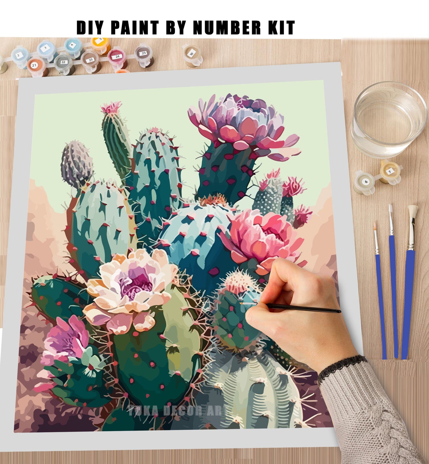 Desert PAINT by NUMBER Kit for Adults Cactus Flowers Botanical Art Easy Beginners Acrylic Paint DIY Kit Art Southwestern Decor Gift for Mom