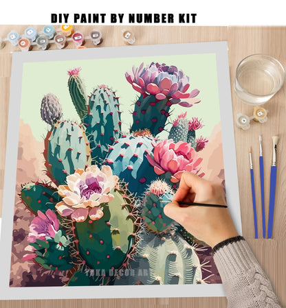 Desert PAINT by NUMBER Kit for Adults Cactus Flowers Botanical Art Easy Beginners Acrylic Paint DIY Kit Art Southwestern Decor Gift for Mom