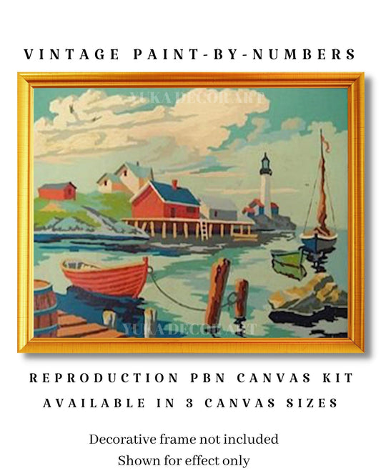 Lighthouse Vintage Style PAINT by NUMBER Kit for Adult , Sailing Boat Pier , Easy Beginner Acrylic Painting Kit,Home Decor Christmas Gift