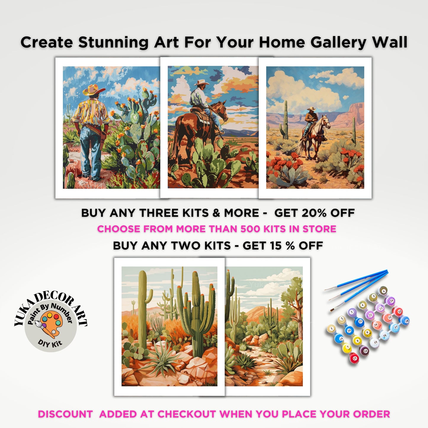 Saguaro Cactus PAINT by NUMBER Kit Adult Cactus painting DIY by Numbers Set Rustic Scenery Easy Beginners Birthday Gift For Dad Grandfather