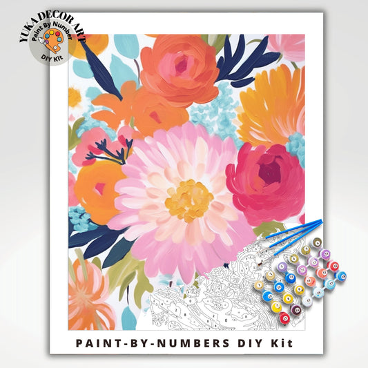 Pastel Pink Flowers PAINT by NUMBERS Kit Adult Floral Garden Art Canvas Easy Beginner DIY Paint Kit Hobby Apartment Decor Gift For Mom Aunt