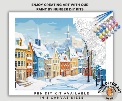 Winter Town PAINT by NUMBERS DIY Kit Adult Scenic Vintage Art Village Scenery Acrylic Painting Easy Beginner Craft Kit Mom Dad Birthday Gift