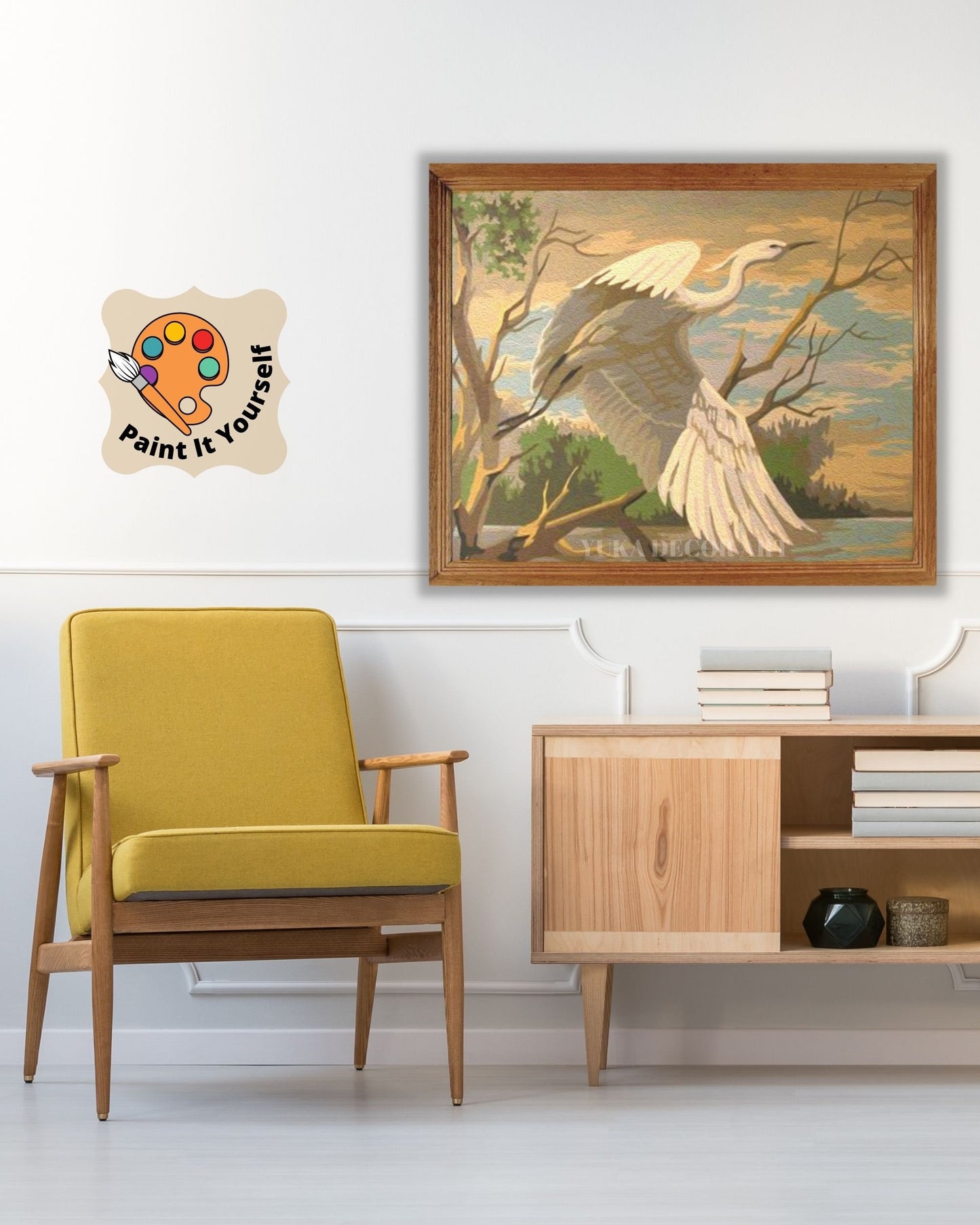 Vintage PAINT by NUMBER Kit Adult , White Egret Bird, DIY Vintage 1960s Style Paint Kit ,  Beginner Acrylic Canvas Painting Kit