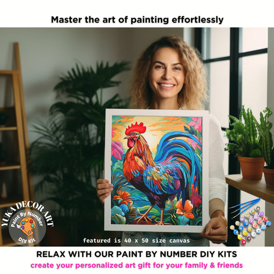 Country Home Decor PAINT by NUMBER Kit Adult Painting DIY by Numbers Colorful Rooster Farm Chicken Art Holiday Activity Gift For Teenager