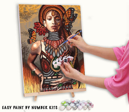 African Woman PAINT by NUMBER Kit for Adults , DIY Beginners Acrylic Paint Kit , Living Room Wall Art Decor Gift