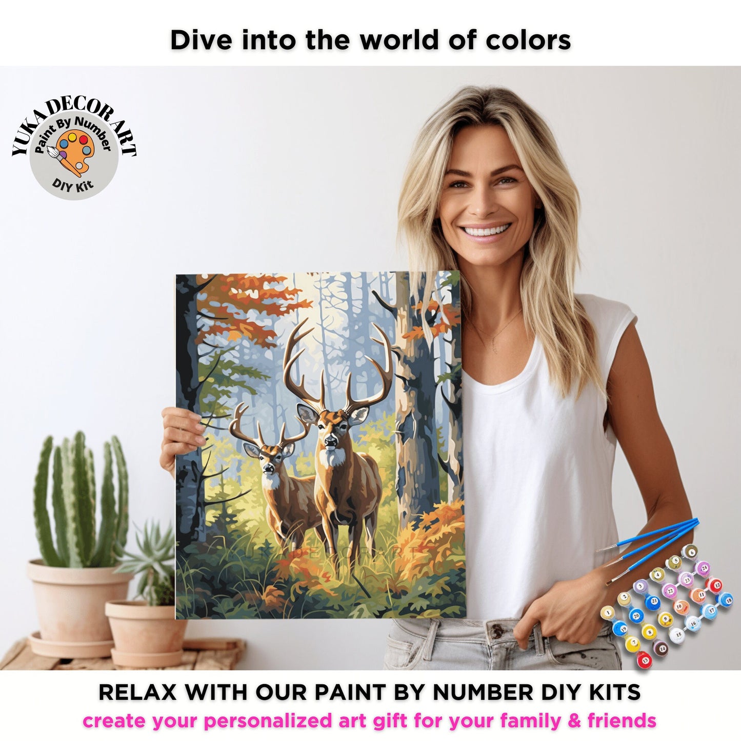 Antlers PAINT by NUMBER Kit DIY Adult Mountain Forest Fall Season Art Easy Beginner Oil Painting Kits Home Decor Christmas Gift For Mom Dad