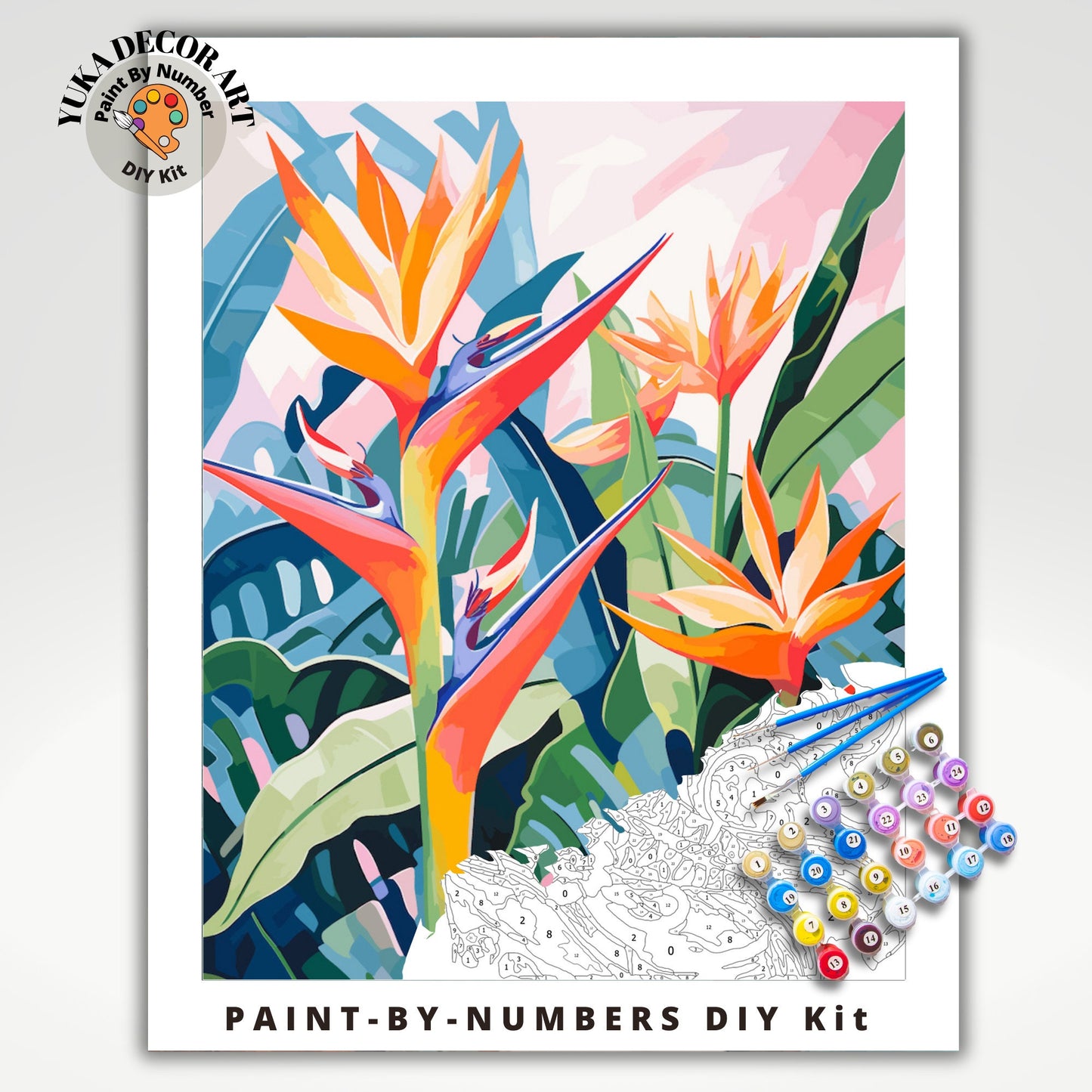 PAINT by NUMBER Adult Tropical Garden Flower Modern Watercolor Wall Art Easy Beginner Acrylic Paint DIY Kit Mothersday Gift |Code: FL2309111