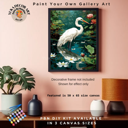 Vintage Style PAINT by NUMBER Kit For Adults White Bird In Lake Lilies Flowers DIY Painting Easy Beginners Paint Kit Lover Gift Girlfriend