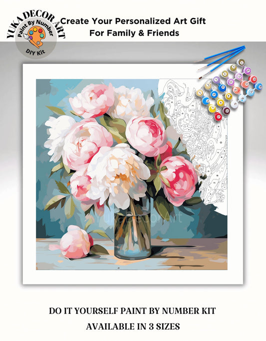 Summer Flowers In Vase PAINT by NUMBER Kit Adults Still Life Vintage Style DIY Painting Easy Beginners Wall Art Housewarming Gift Mom Sister