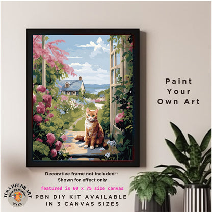PAINT by NUMBERS Kit Adults Cat In The Flower Garden Easy Beginners Pastel Colors DIY Paint Kit Anniversary Gift For Mom