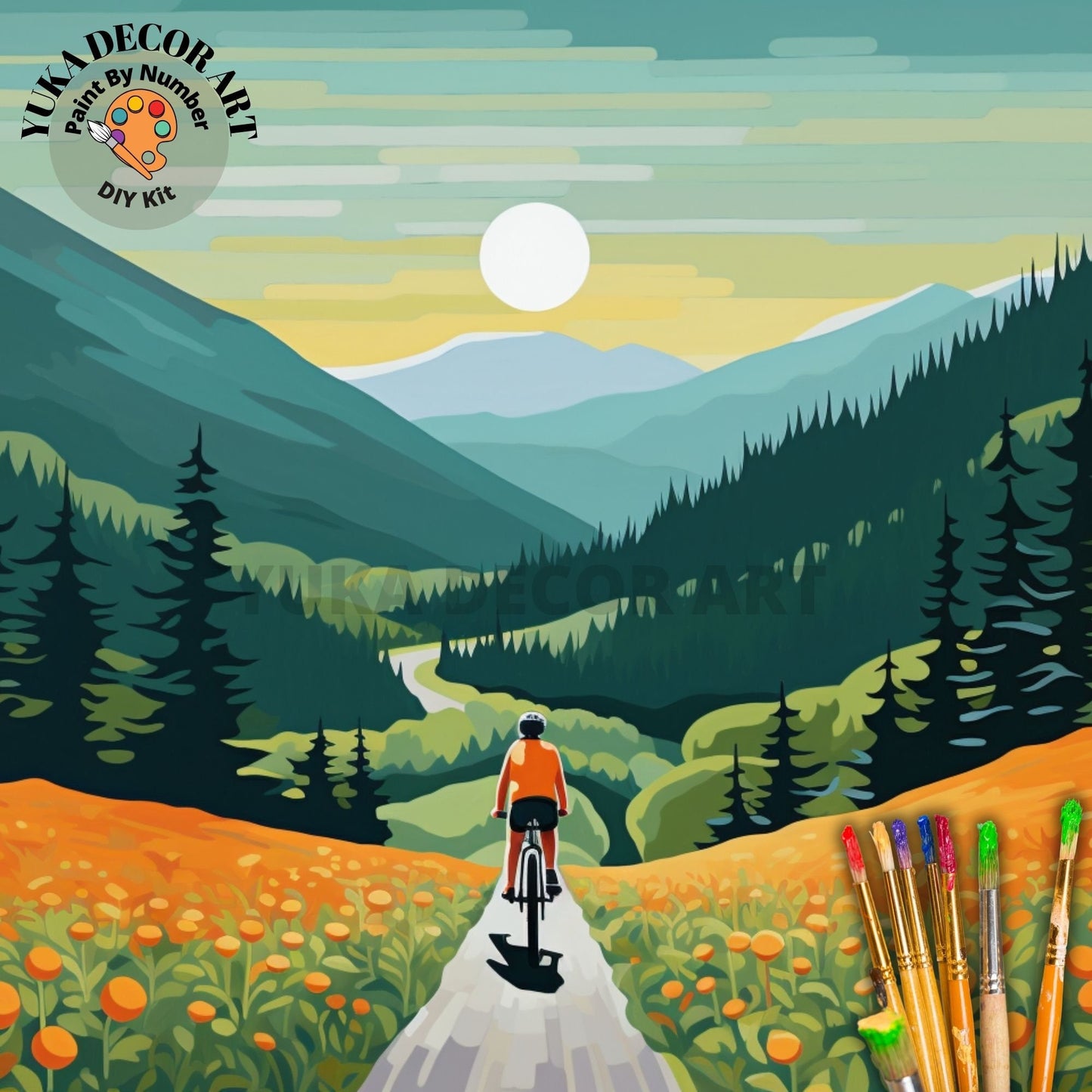 Adult PAINT by NUMBERS Kit Cyclist In Mountain Valley Landscape Minimalist DIY Art Easy Beginner Painting Birthday Custom Gift Mom Sister