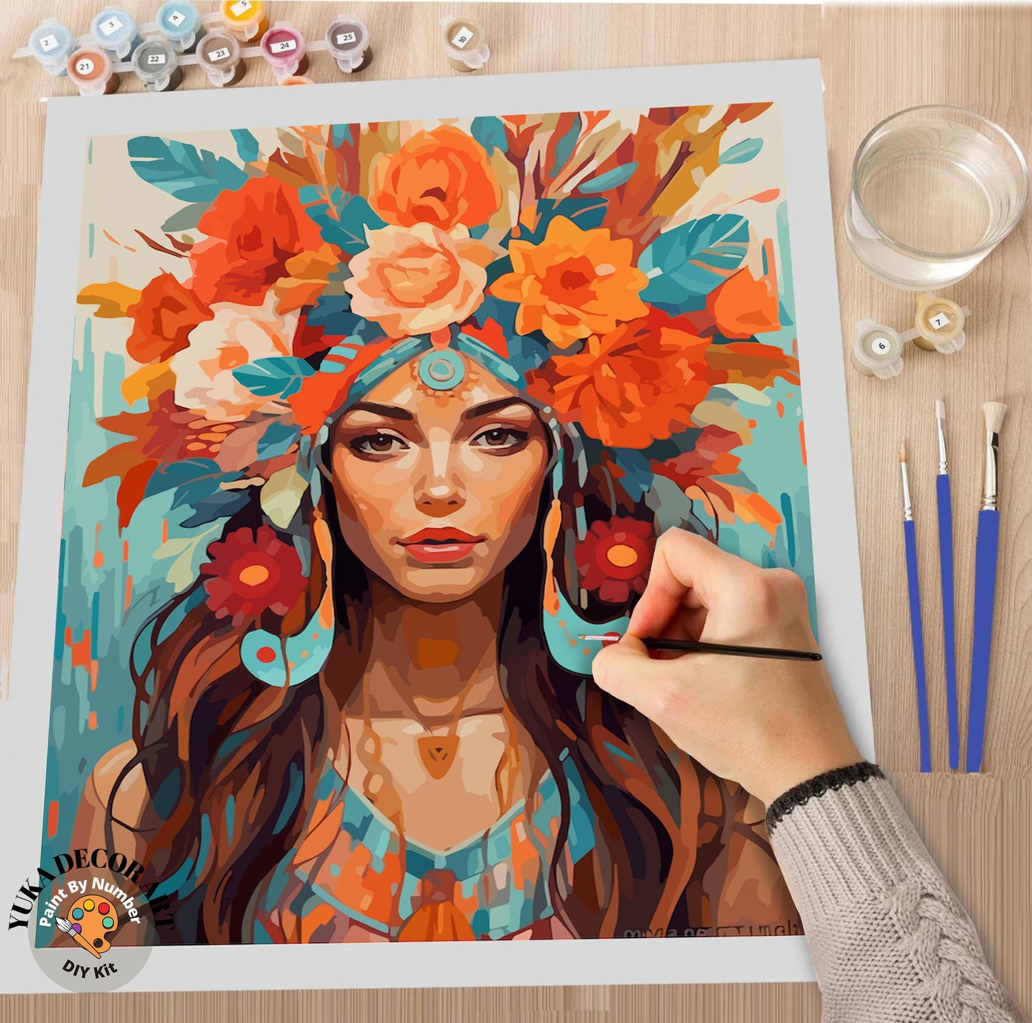 Woman Boho Flower PAINT by NUMBERS DIY Kit For Adults Easy Beginner's Painting Kit Home Decor Wall Art Gift Housewarming | Code: WO2307106